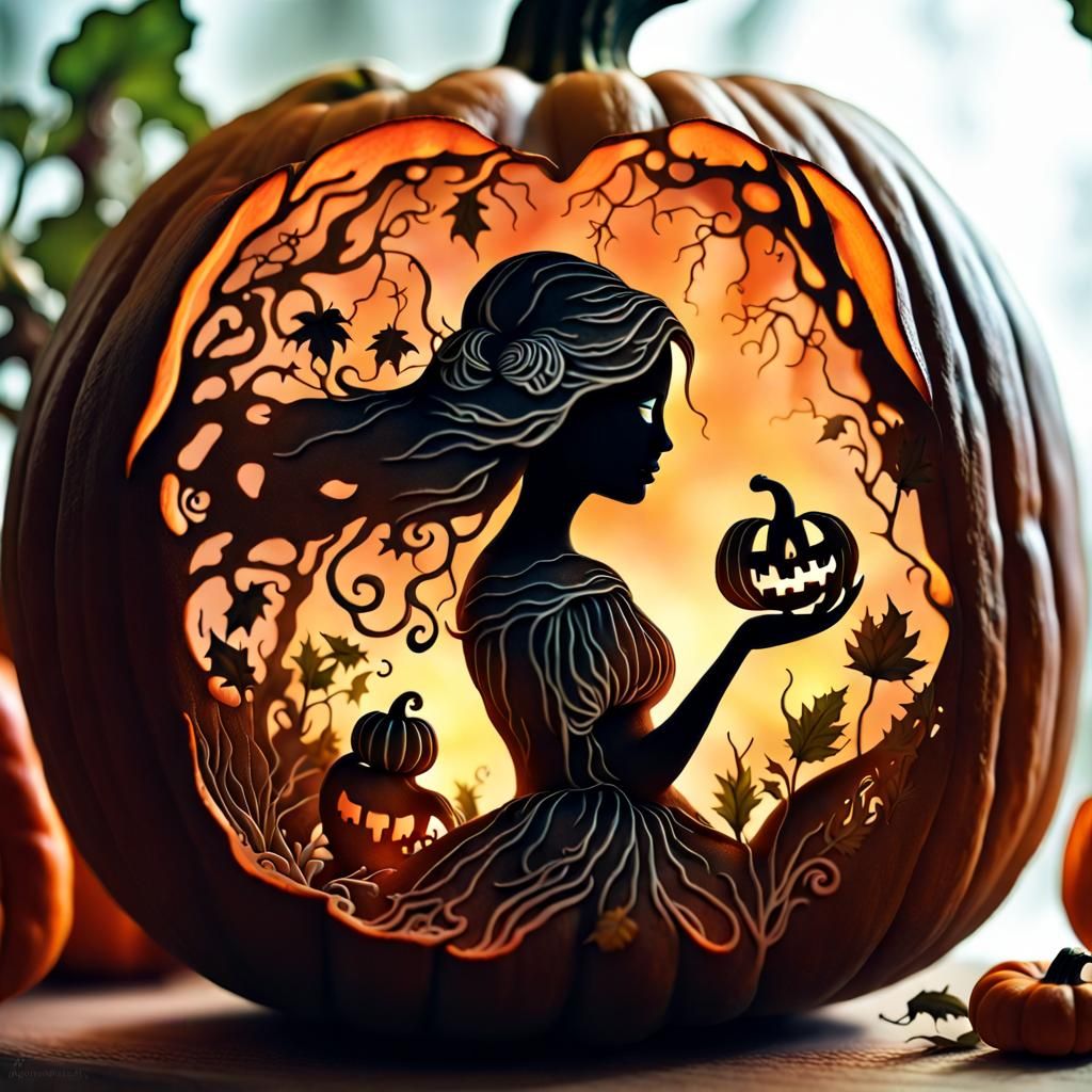 Mystic Pumpkin Carving in Watercolor Style