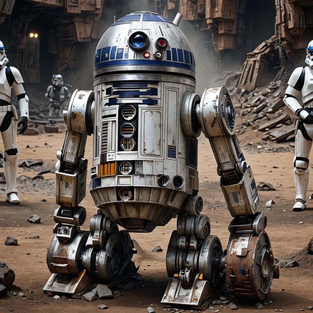 Astromech Droid in Detailed Matte Painting Style