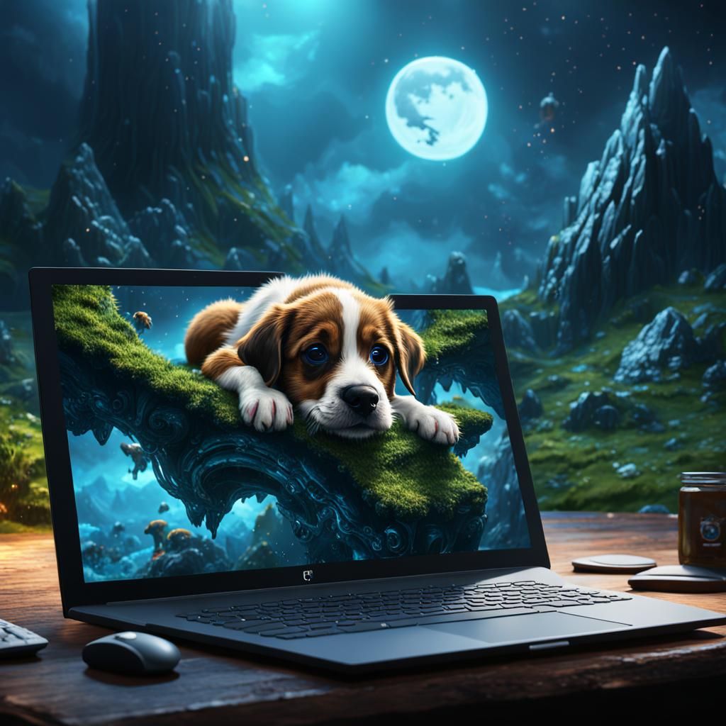 Puppy Upside Down: Detailed Matte Painting