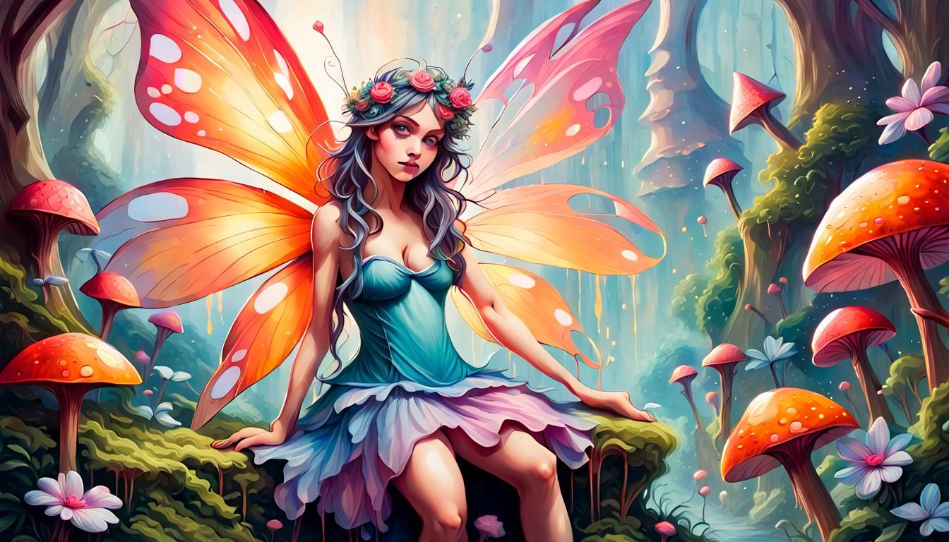 Gorgeous Fairy in Whimsical Candyland Graffiti Art