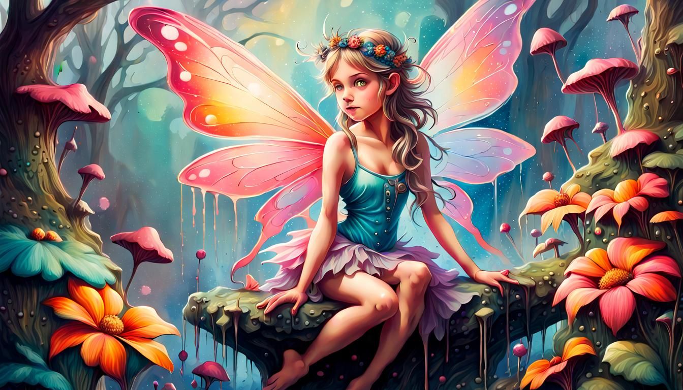 Gorgeous Fairy in Whimsical Graffiti Art Wonderland