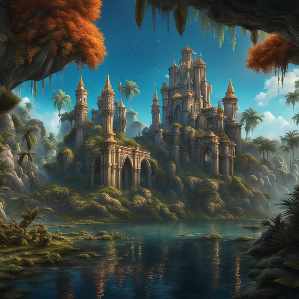 Fantastical Florida in Deep Color, Detailed Matte Painting