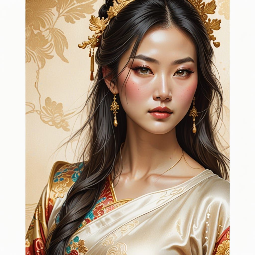 Tang Dynasty Woman: Hyperrealistic Digital Painting