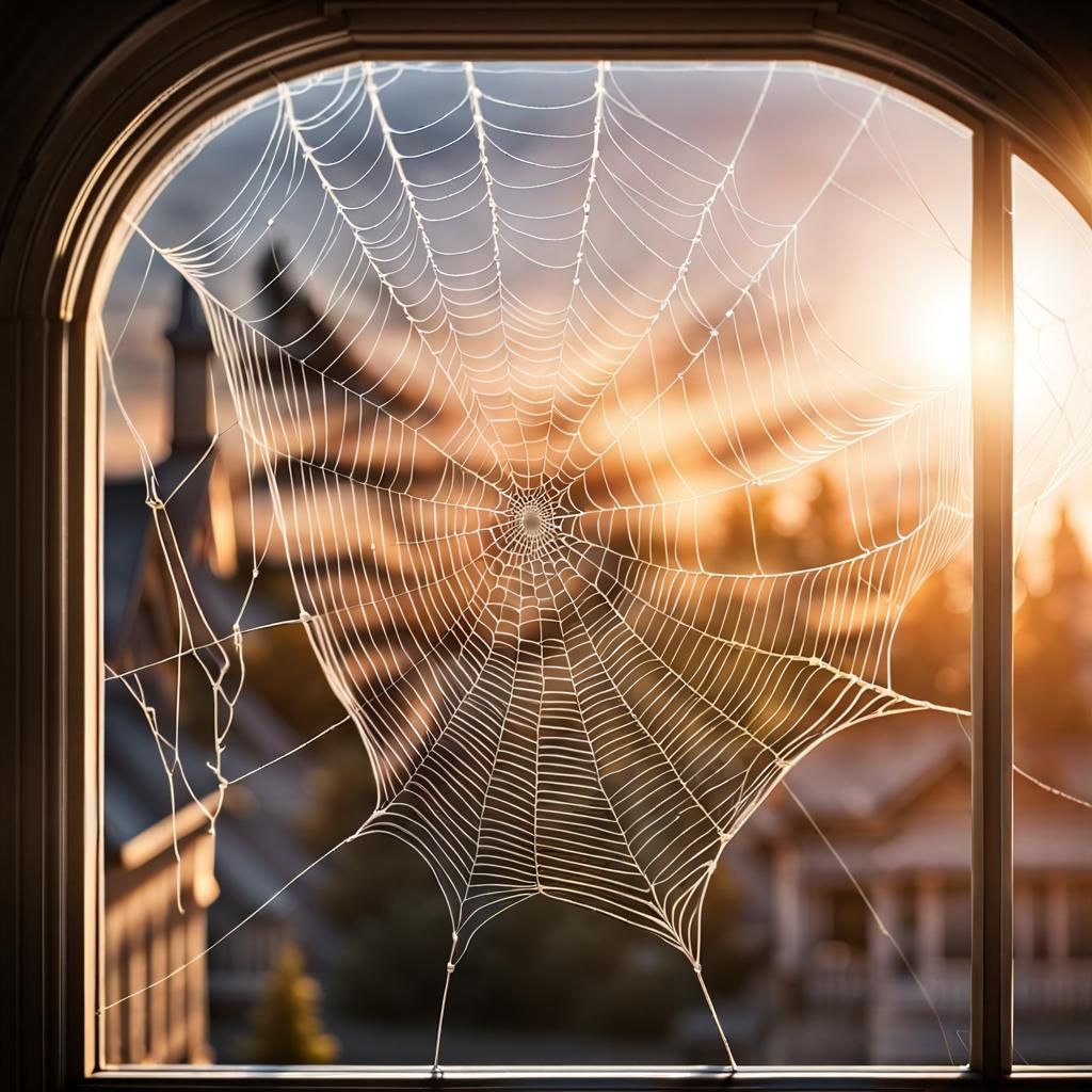 Giant Spider Web Behind Glass Dome at Sunrise