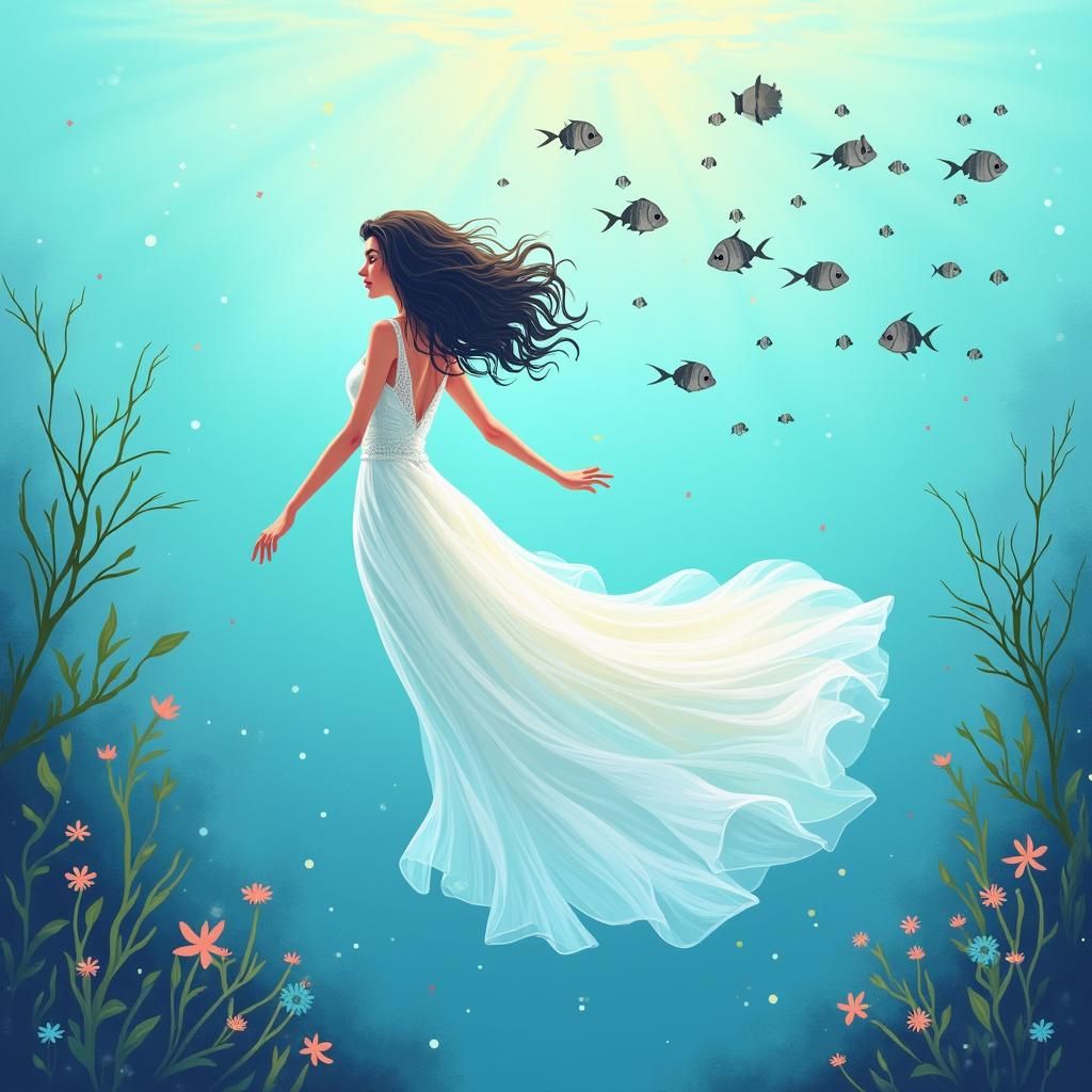 Underwater Woman in SVG Line Art Silhouette