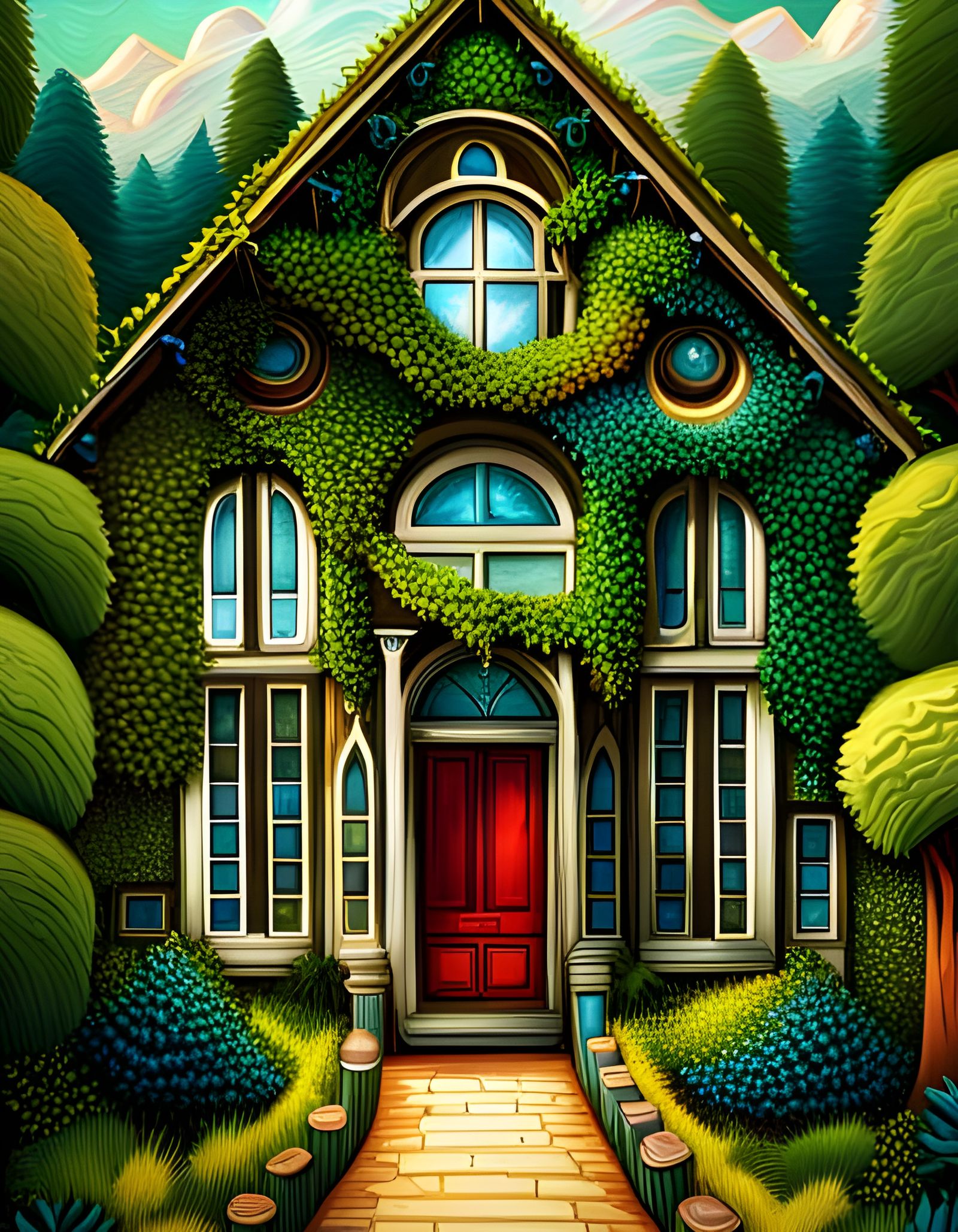 Cosmic House Covered in Vines: Astral Illustration