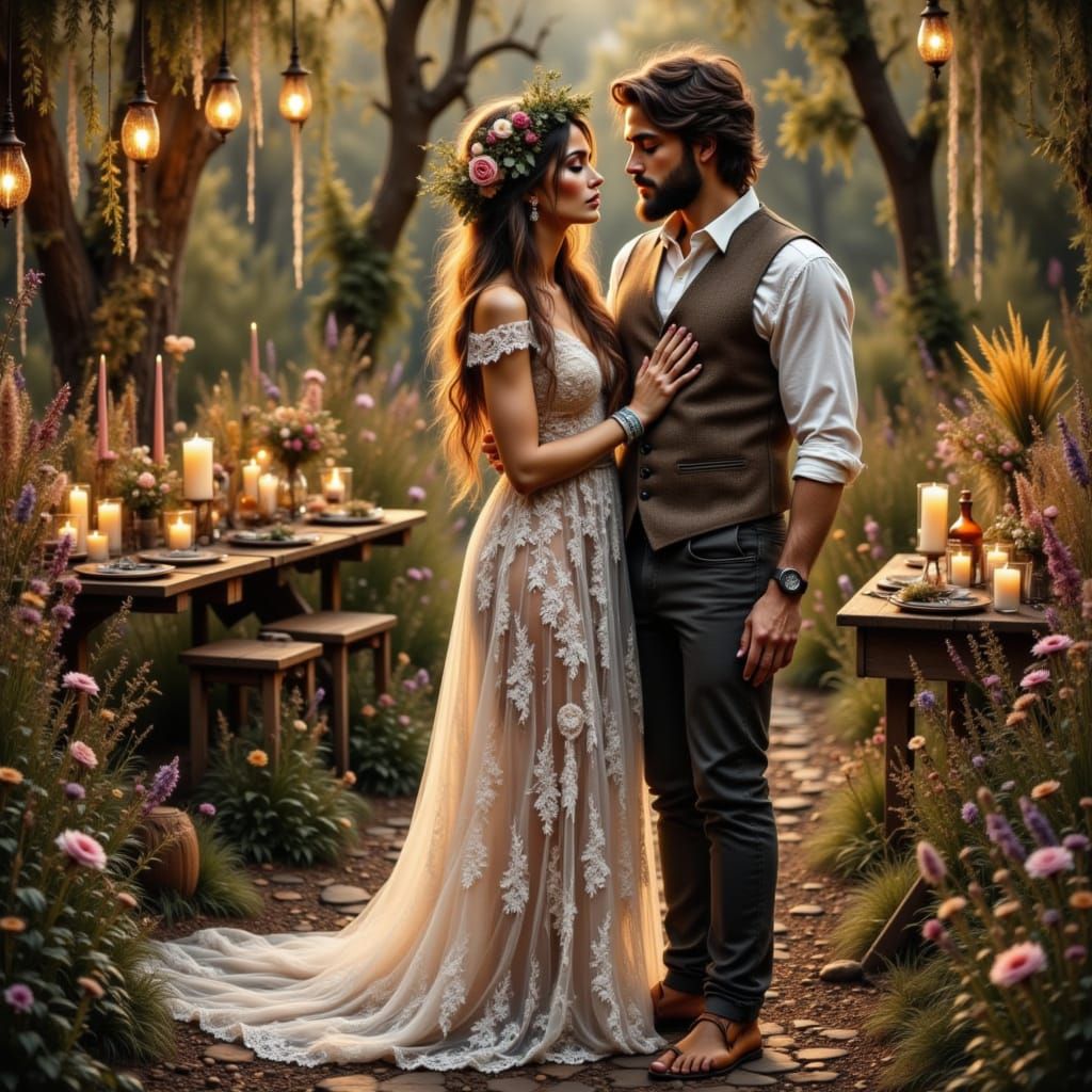 Bohemian Wedding in Enchanted Forest at Sunset