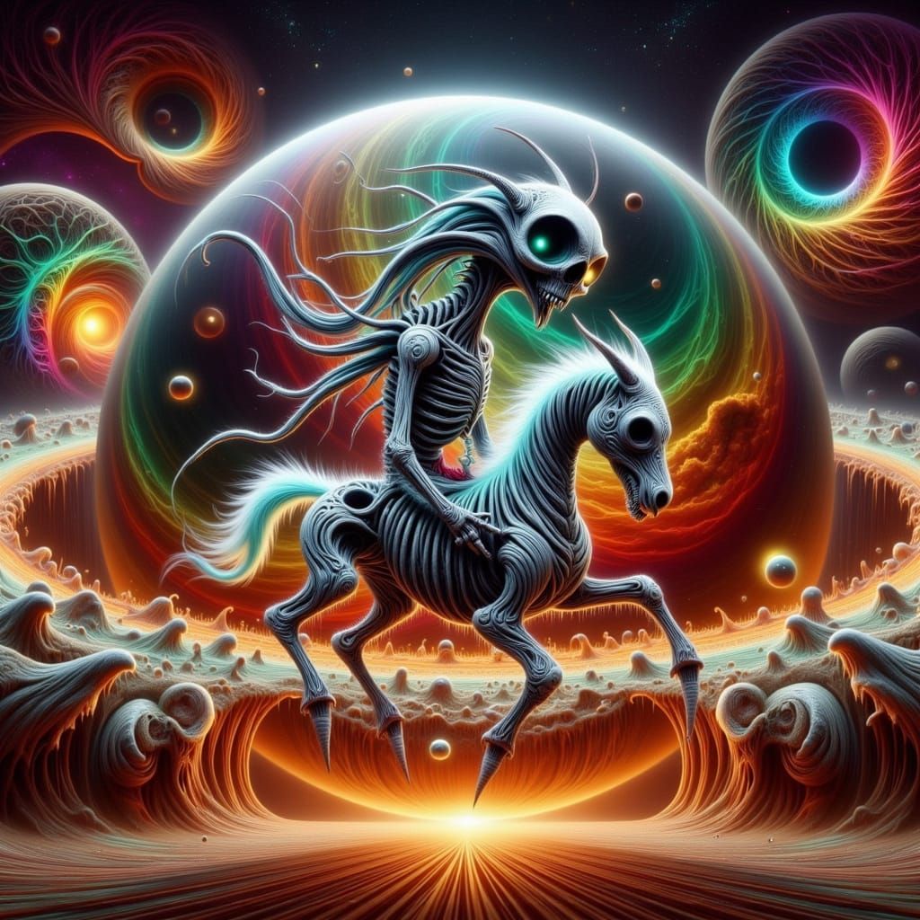 Surreal Hatchlings in Cyberpunk Space