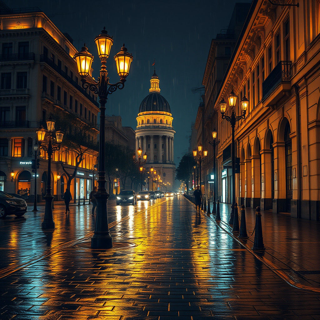 Rainy Night in Buenos Aires: Hyperrealistic Cityscape