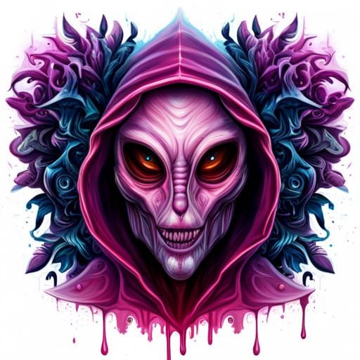 Hooded Alien Creature in Graffiti Art Style