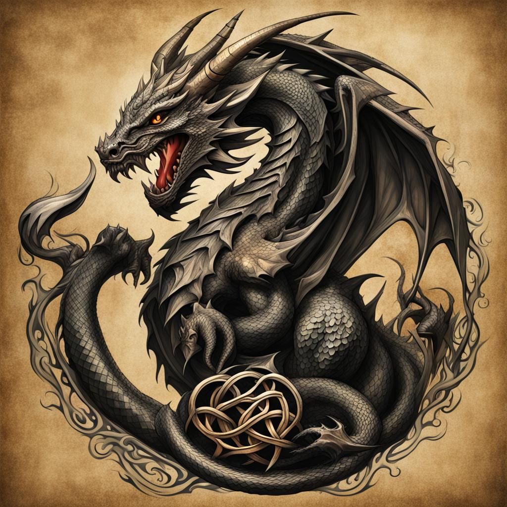 Celtic Dragon Tattoo with Fire Magic