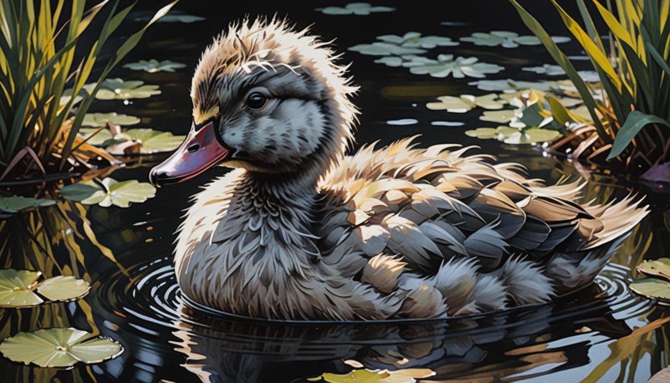 Whimsical Duckling Illustration in Gouache Style