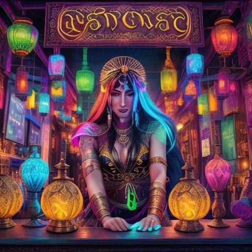 Bronze Age Pagan Festival in Neon Afrofuturism