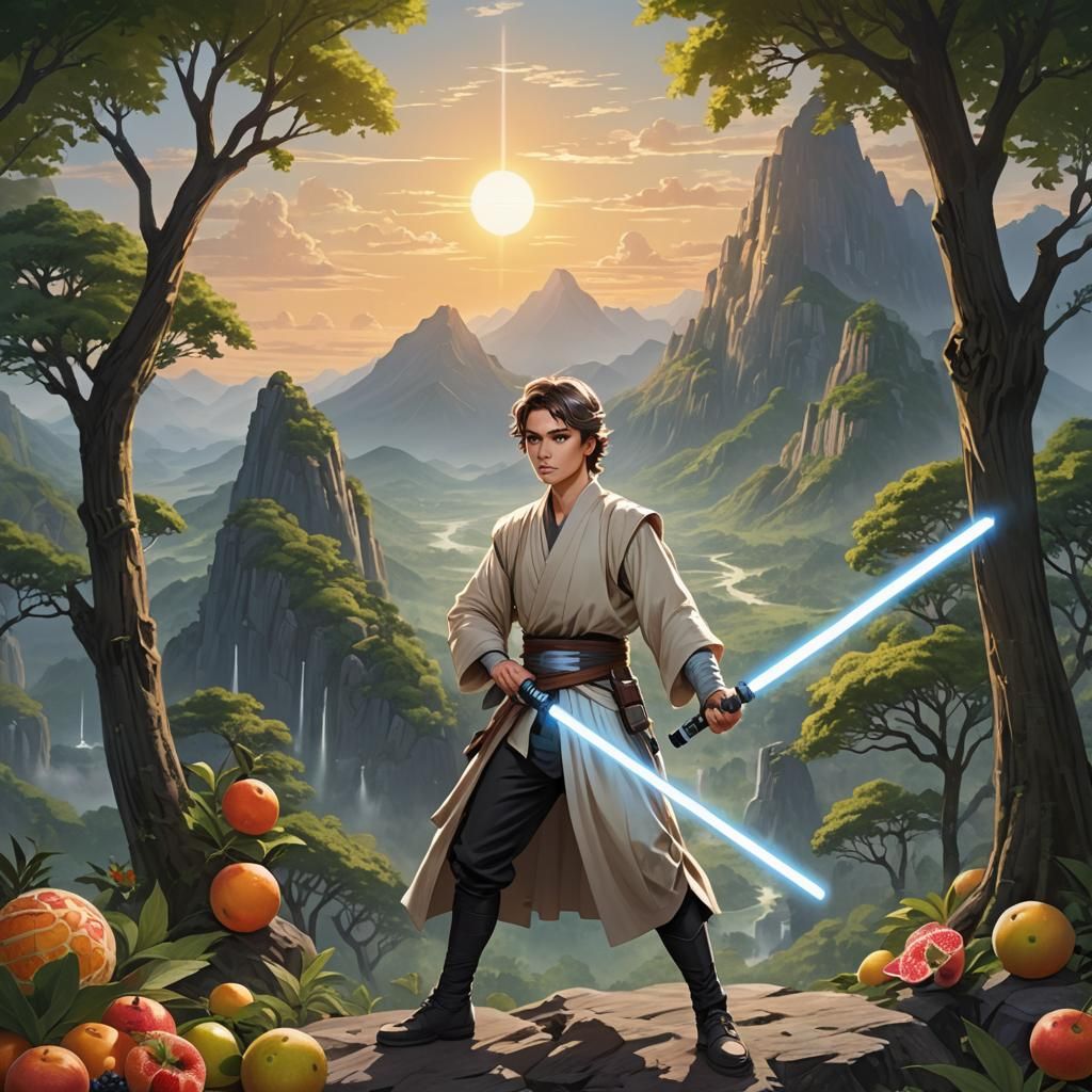 Handsome Boy at Sunrise in Mountain Landscape