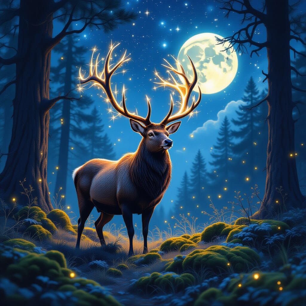 Constellation Stag in Moonlit Forest