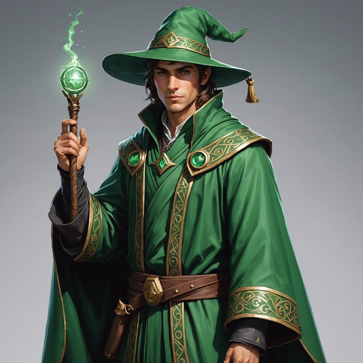 Young Life Mage in Green Robes and Hat