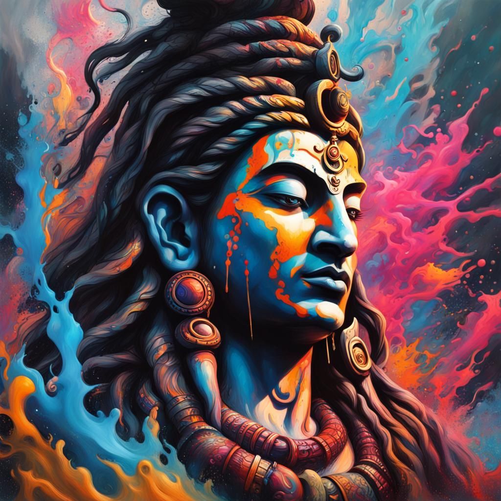 Shiva Graffiti Art in Polychromatic Splash Style