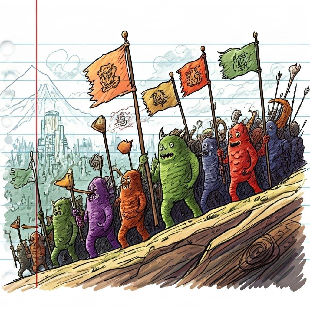 Monster Stick Figure Army Doodle on Notebook Paper