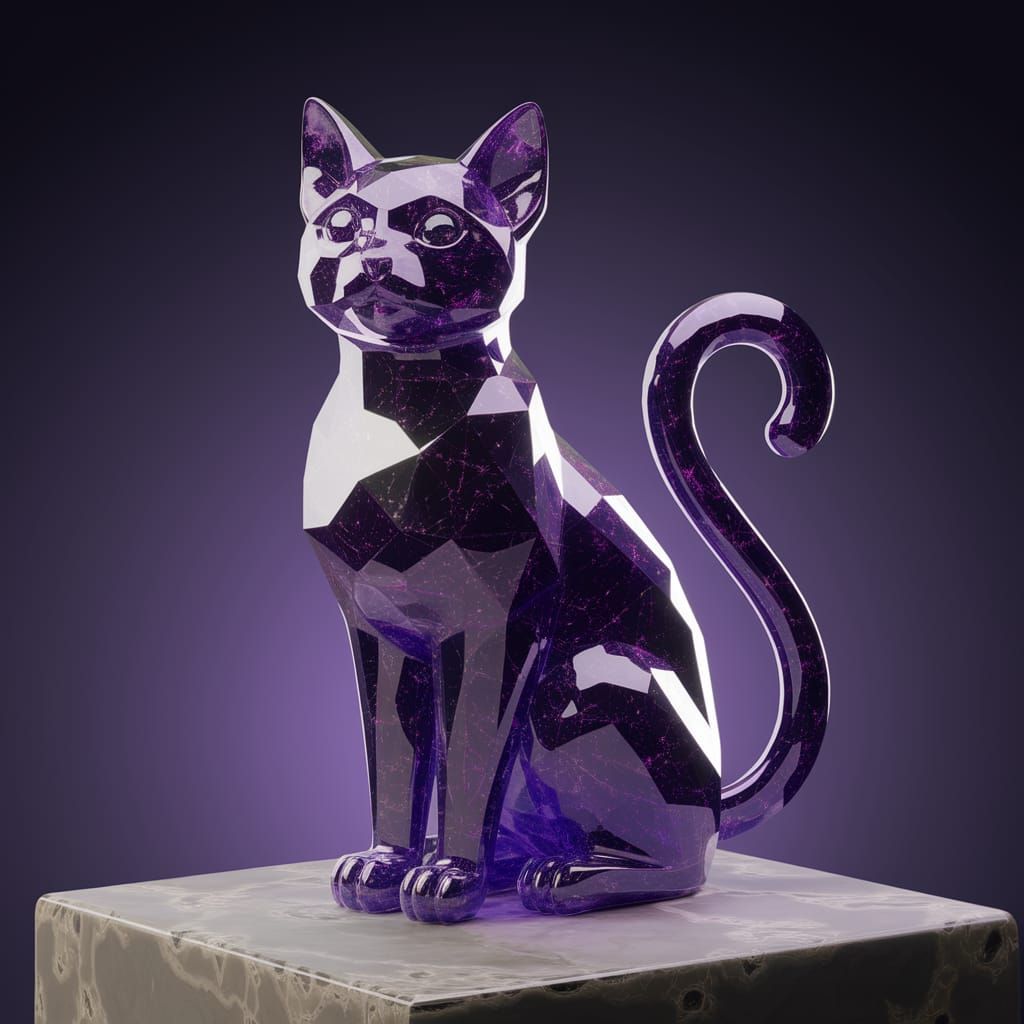 Magical Crystal Cat in Brutalist Style