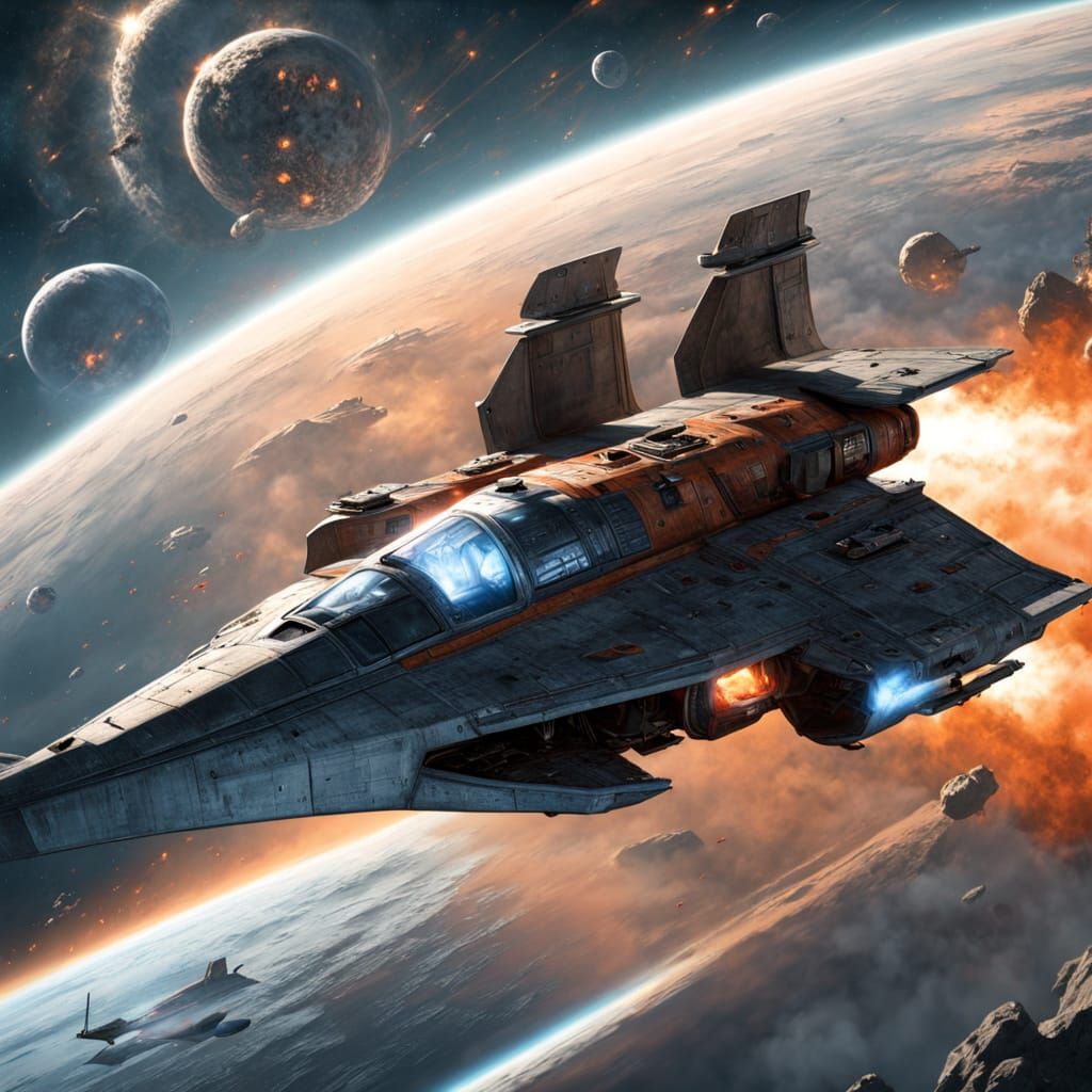 Starfighter in Nebula: Sci-Fi Concept Art