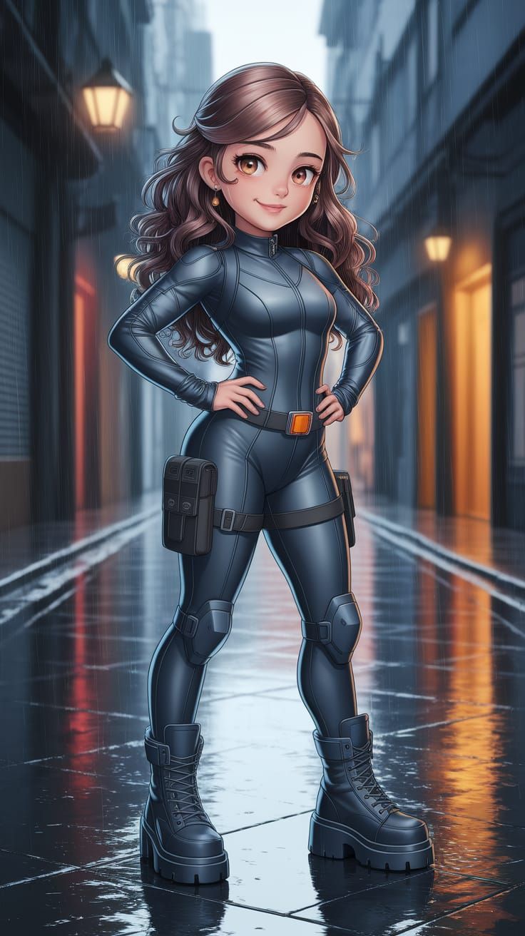Petite Woman in Stealth Suit in Anime Style