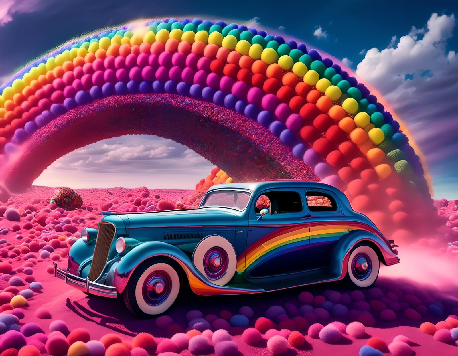 Neon Rainbow Hotrod in Cyberpunk Style