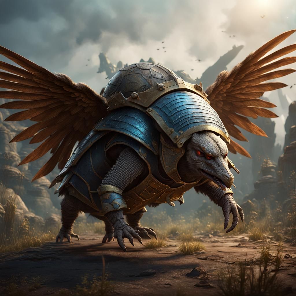 Winged Armored Armadillo in Detailed Matte Painting