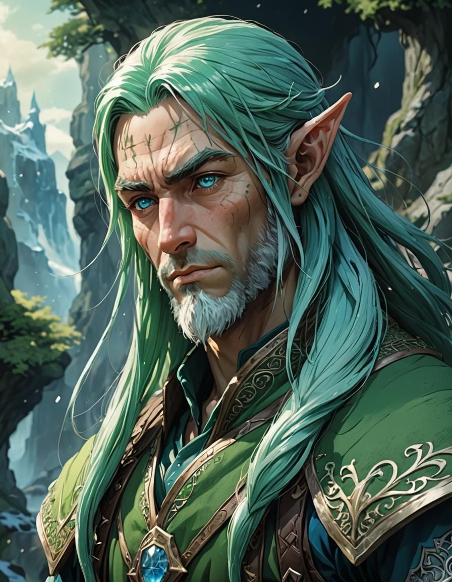 Anime Elven Dwarf Male with Green Hair