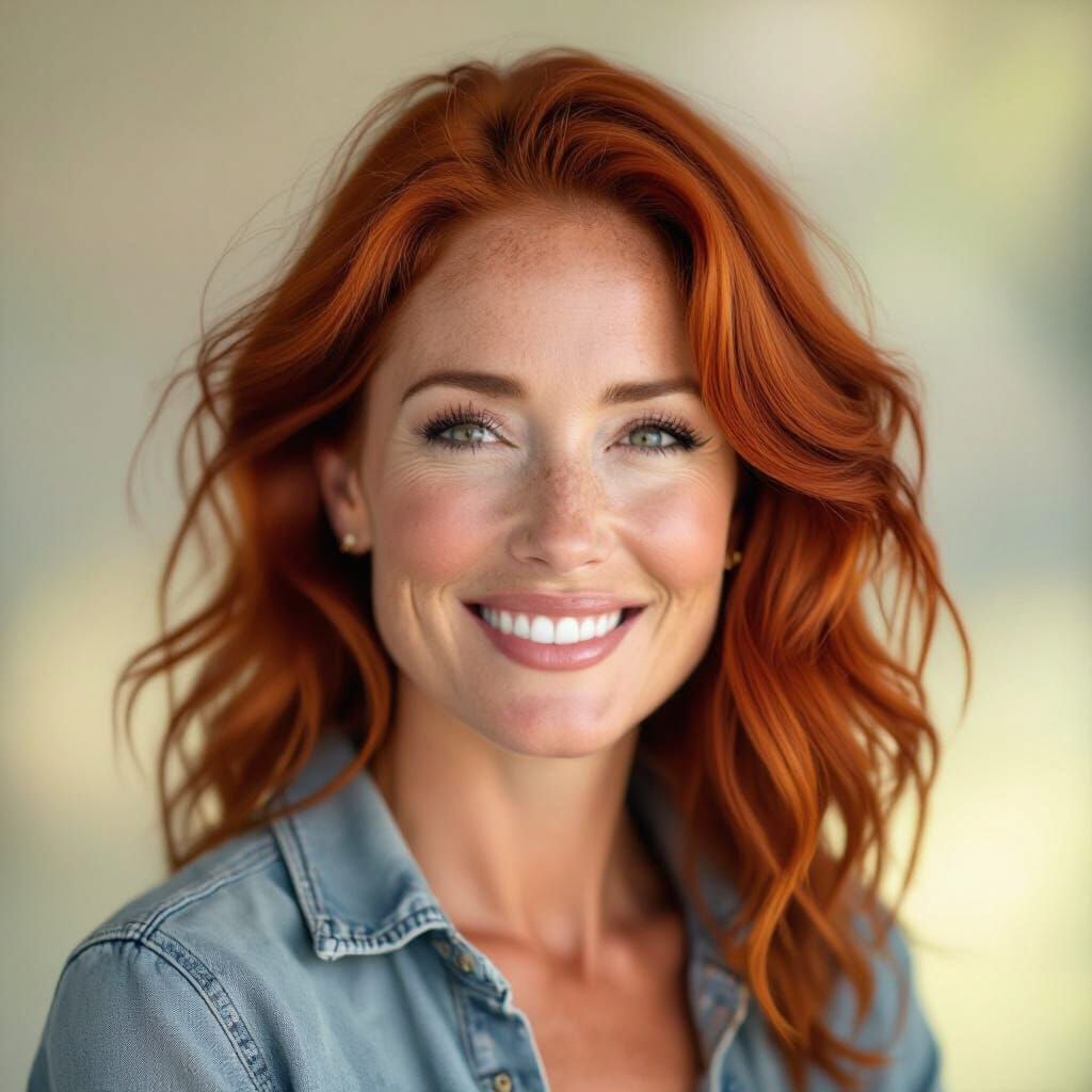 Photorealistic Portrait of a Smiling Red-Haired Woman