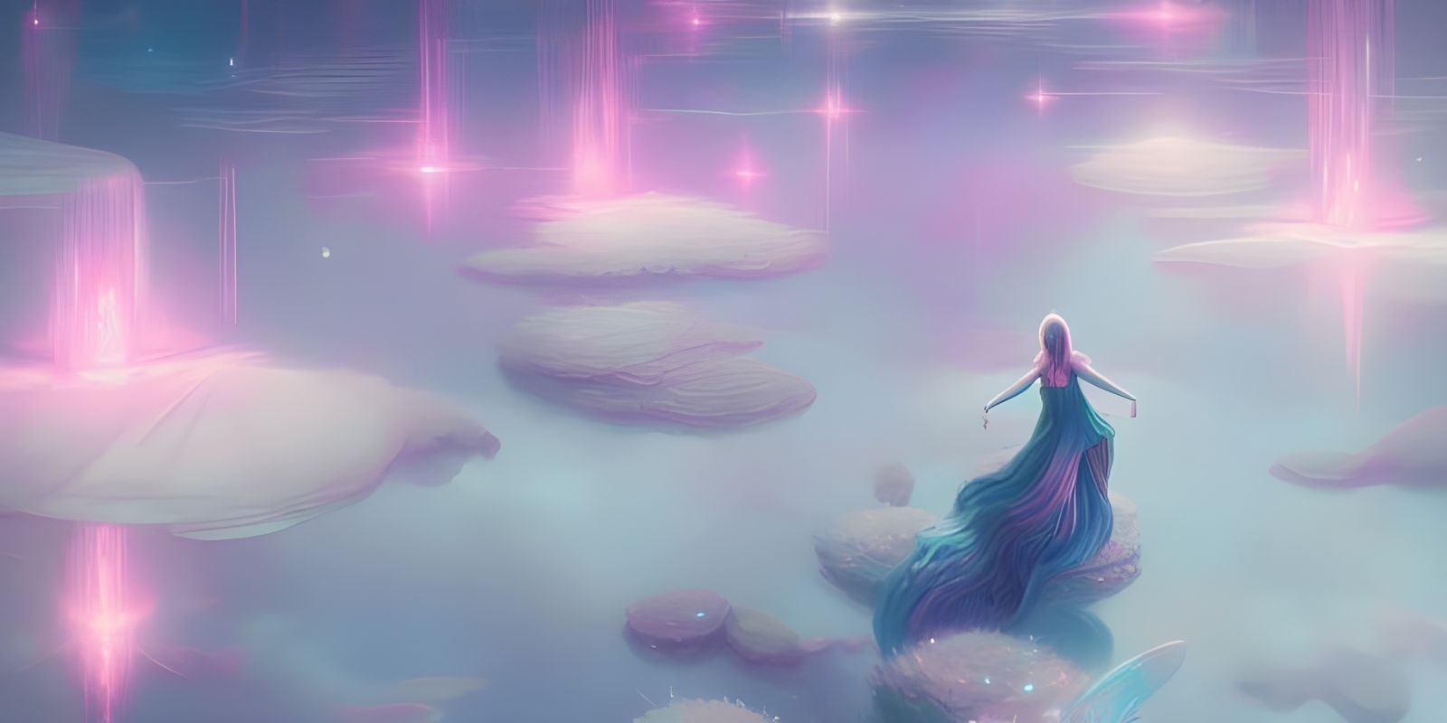 Magical Sparkling Landscape with Luminous Crystals Stars