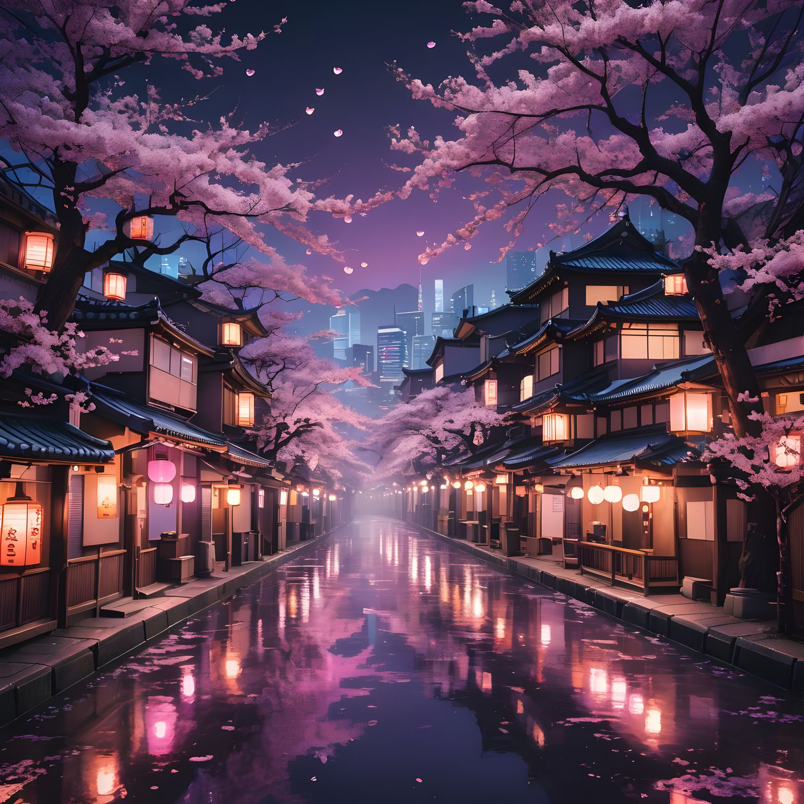 Fantastical Purple City in Japan: Detailed Matte Painting