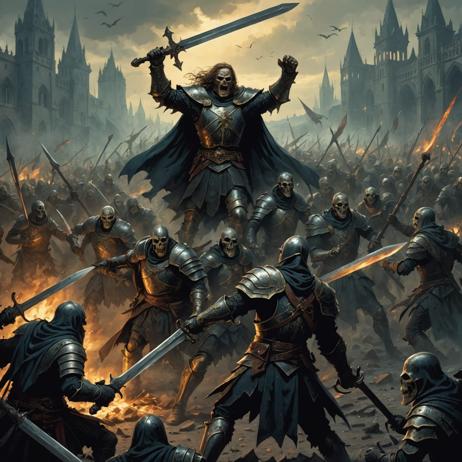 Paladin's Undead Army Battle in Gothic Horror Style