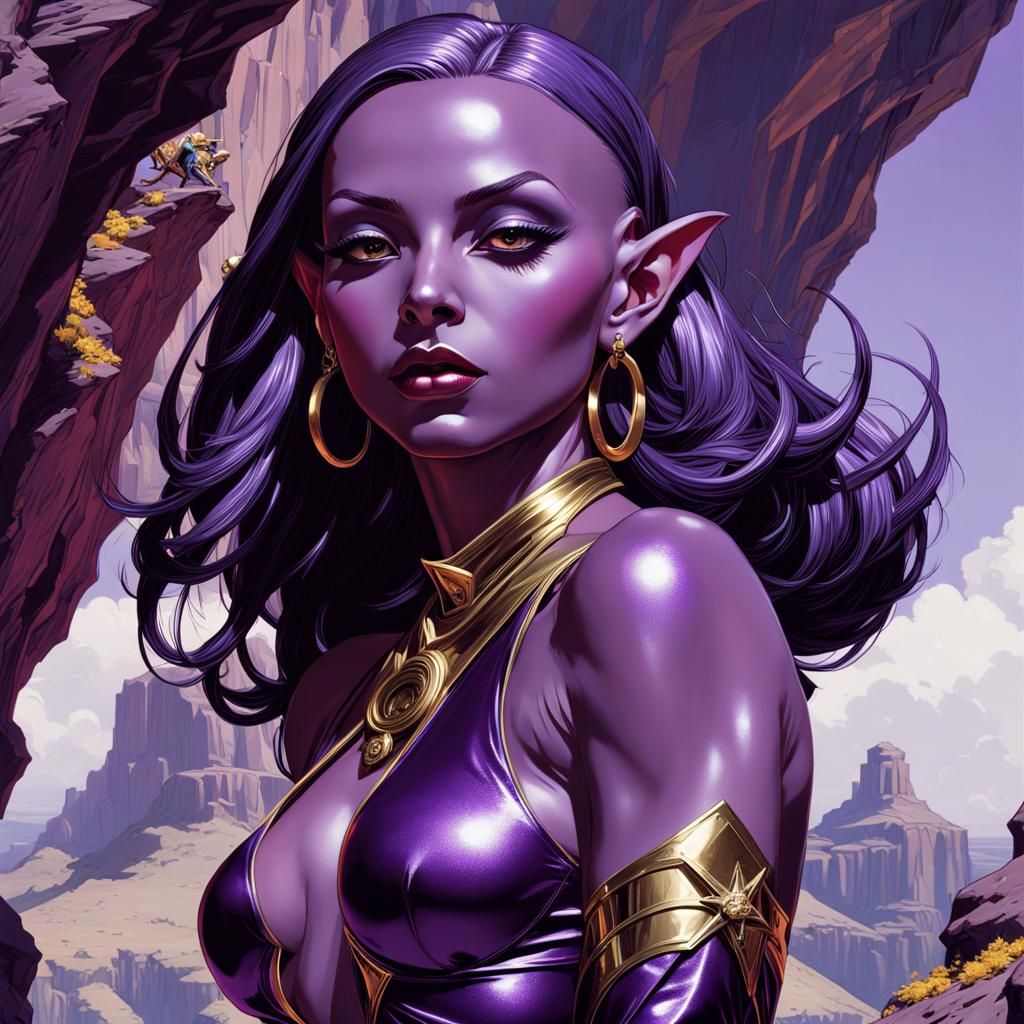 Glossy Purple Goblin Assassin on a Cliff