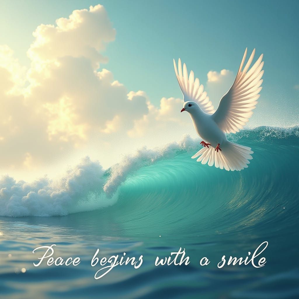 Ethereal Dove in Flight or Tranquil Ocean Wave Amidst Dreaml...