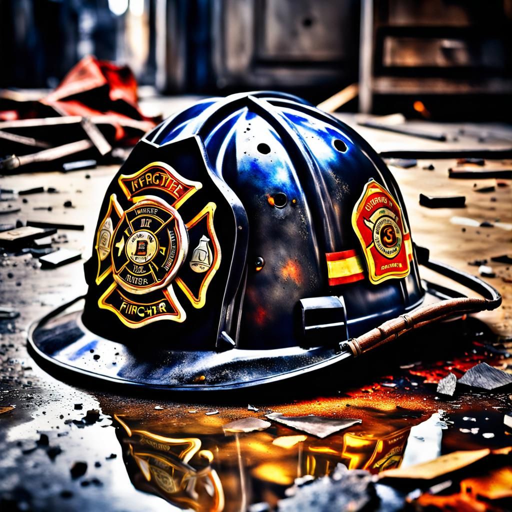 Abandoned Firefighter Helmet in Digital Watercolor