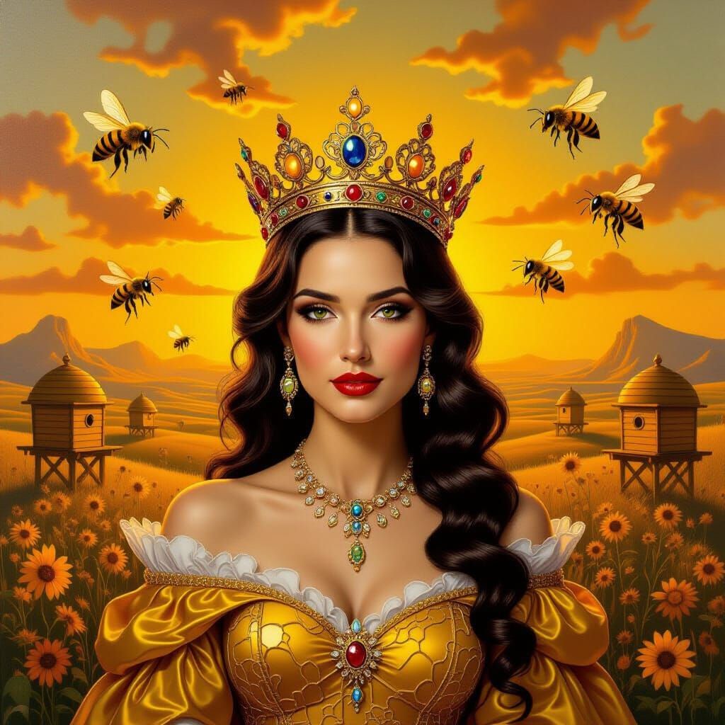 Queen of Bees in Surreal Dali-Inspired Landscape