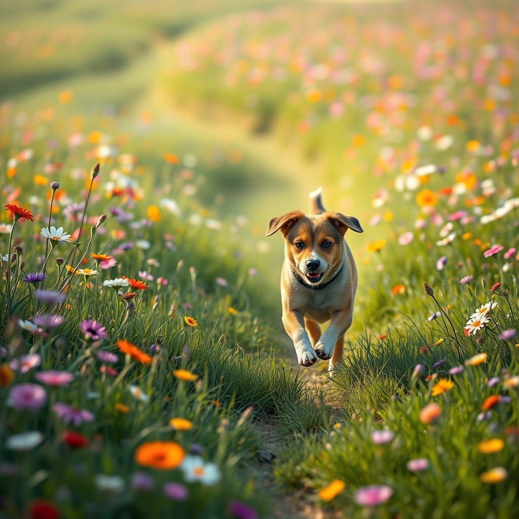 Vibrant Meadow in Whimsical Fantasy Style