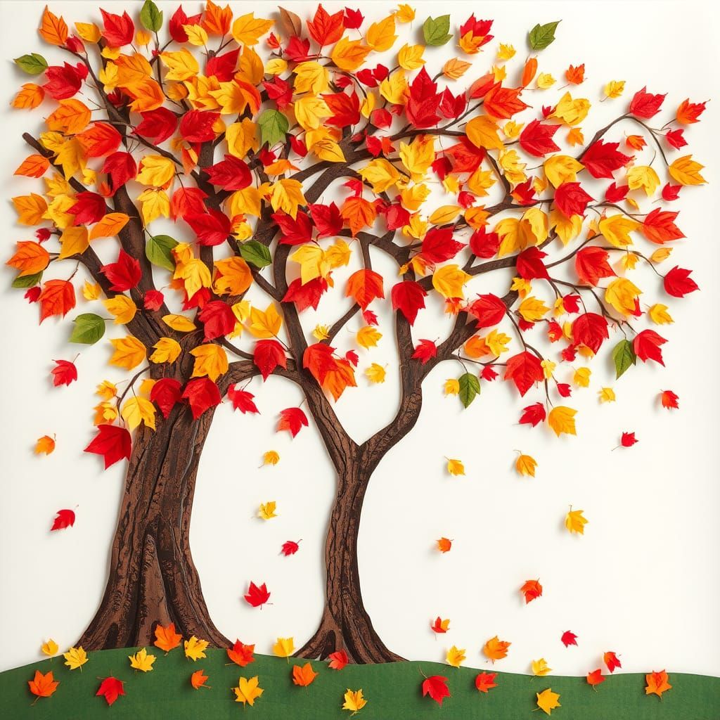 Fall Paper Collage Tree with Colorful Leaves