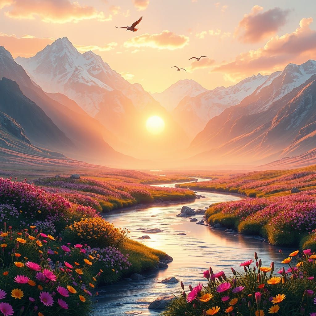 Golden Sunrise in a Majestic Valley