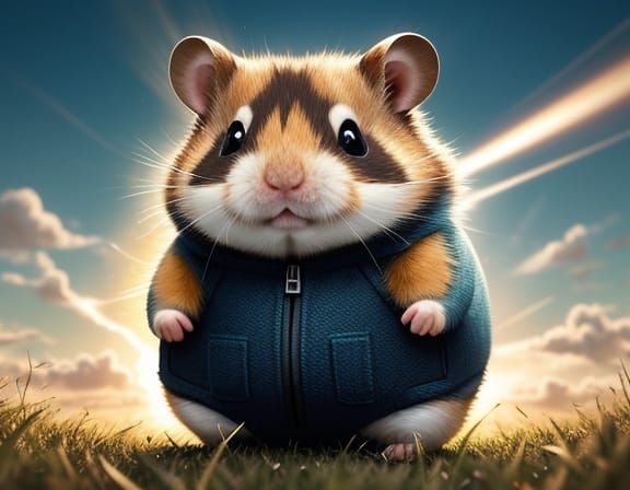 Pudgy Hamster Superhero in Surreal Golden Hour Light