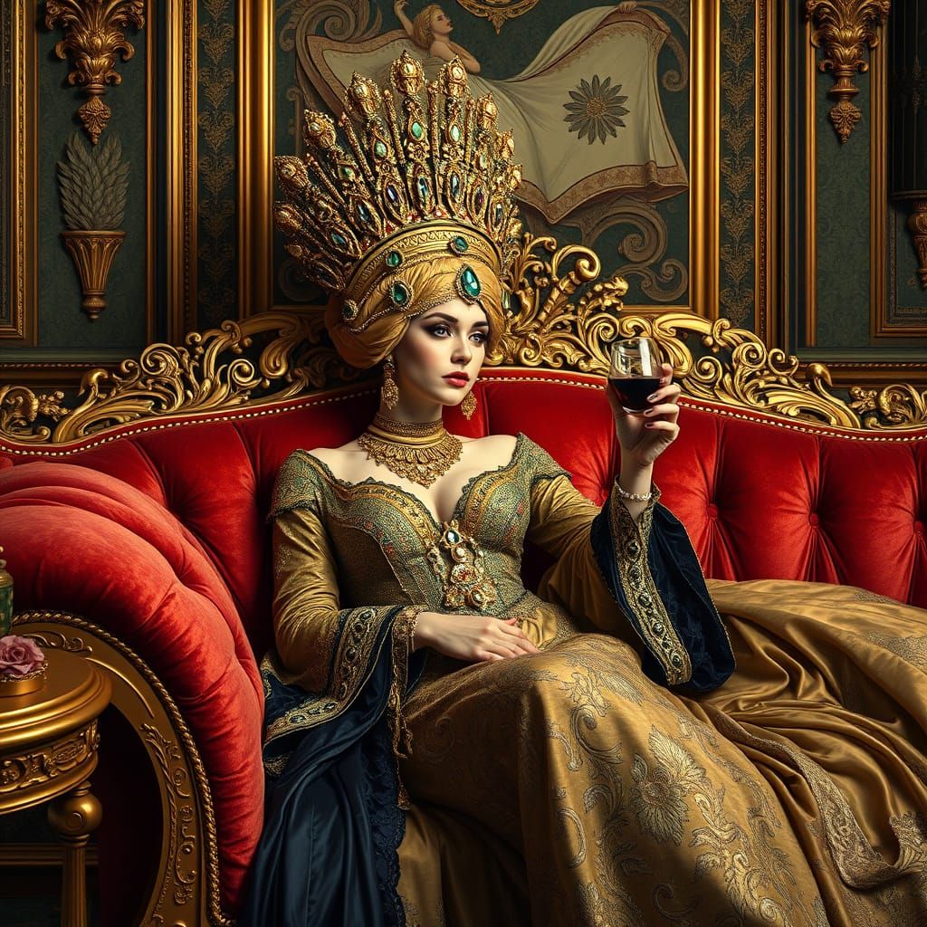Regal Woman in Opulent Baroque Setting