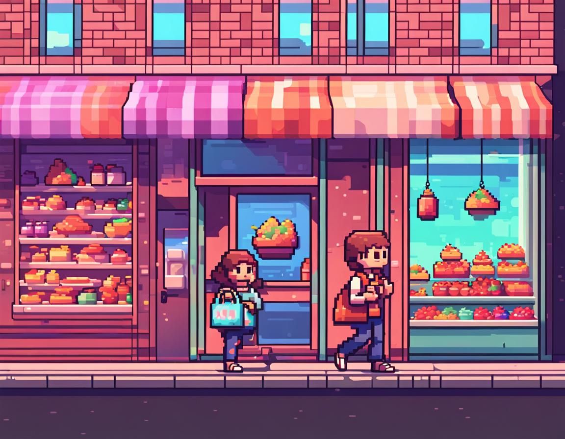 Pixel Art Person Shopping with Pastel Colors