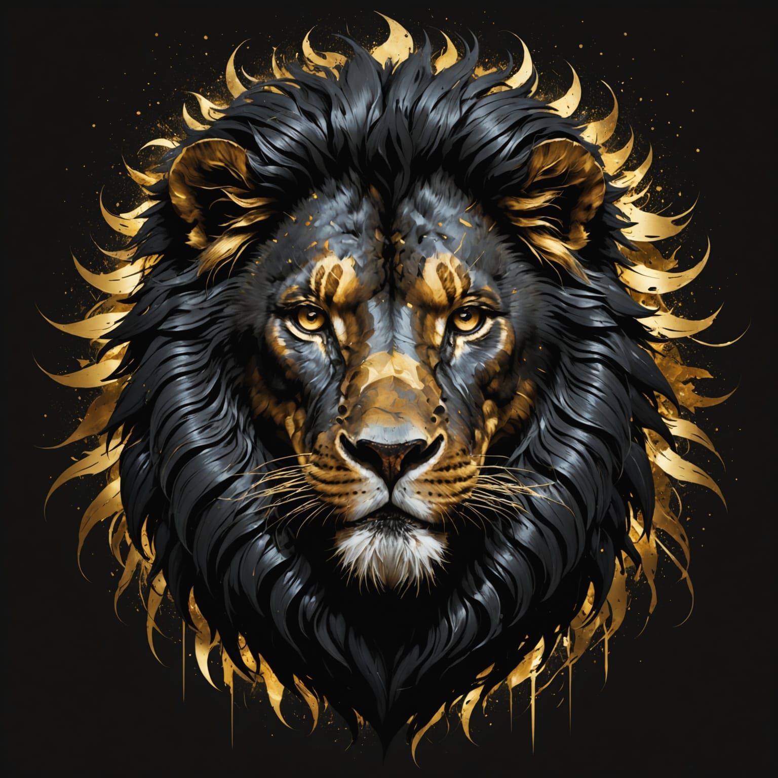 Surreal Lion Head with Golden Hair and Dark Background
