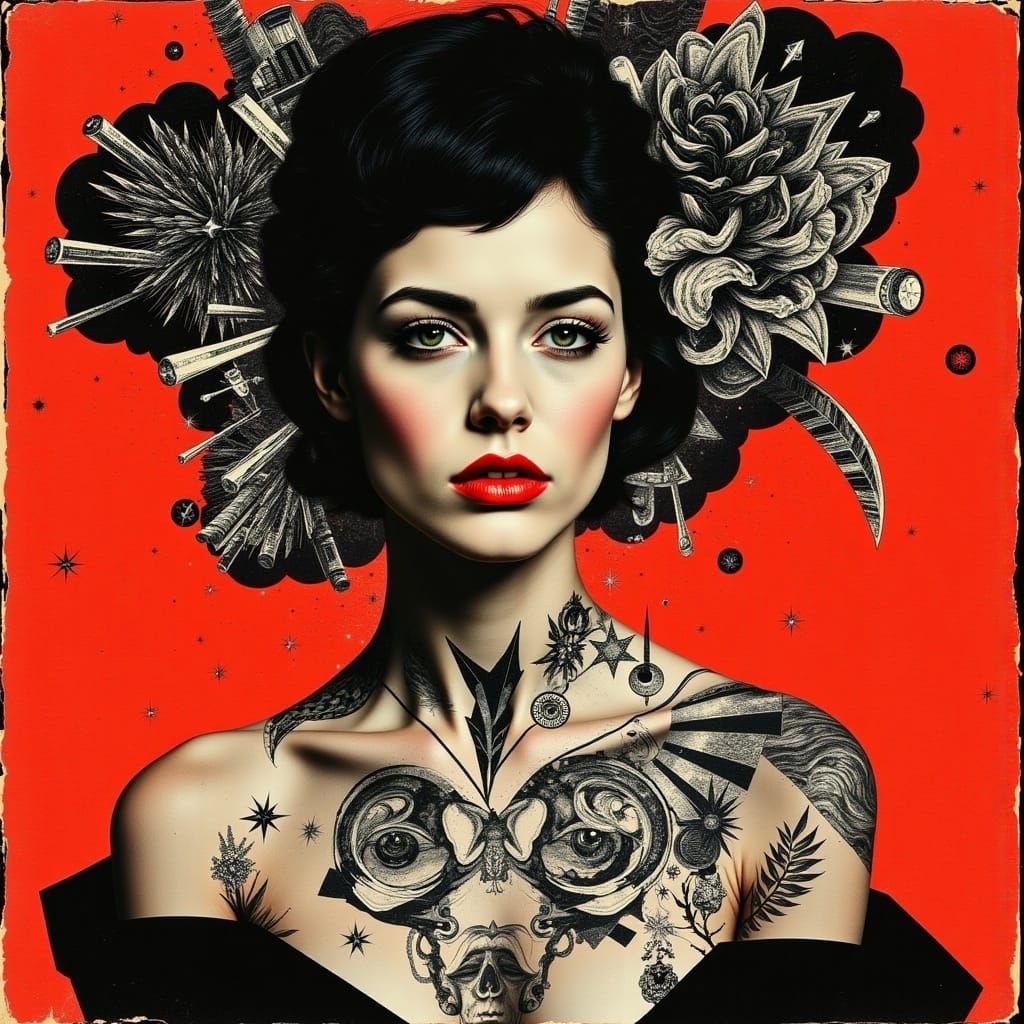 Vintage Tattoo Portrait in Dada Collage Style