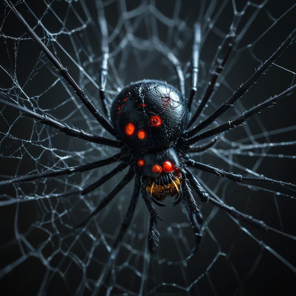 Intricate Black Widow Web Eaten by the Spider
