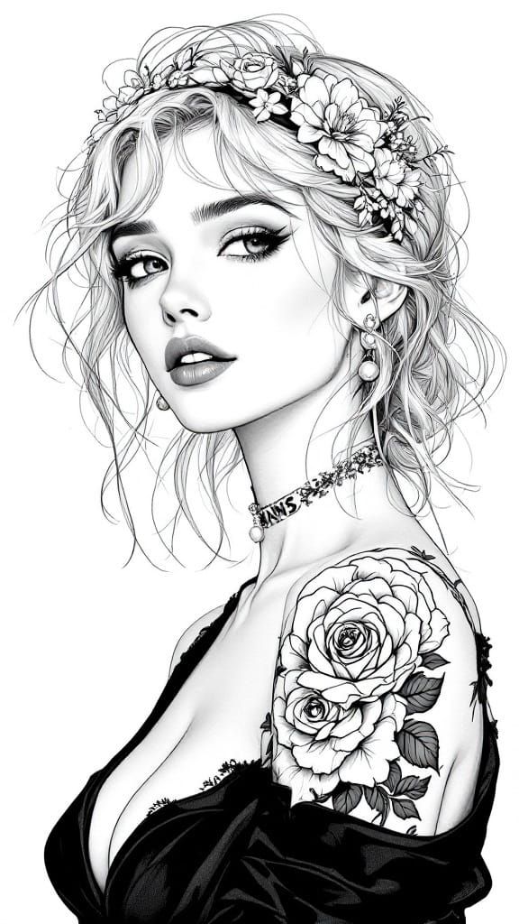 Elegant Maiden Adorned with Floral Splendor