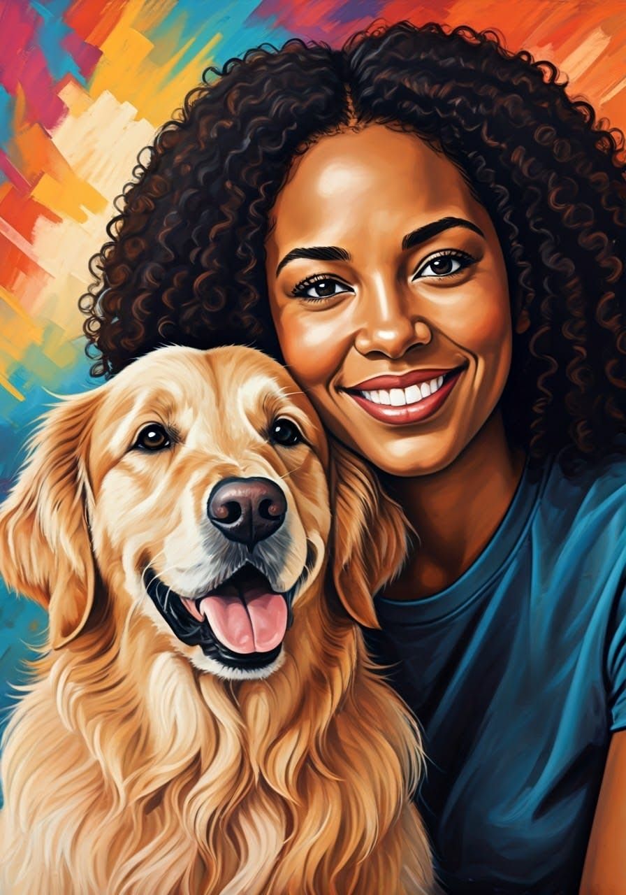 Pastel Portrait of Woman with Golden Retriever
