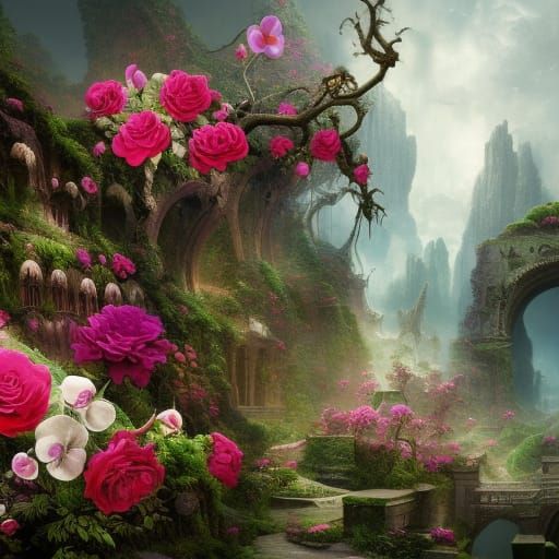 Roses and Orchids: Detailed Digital Matte Painting