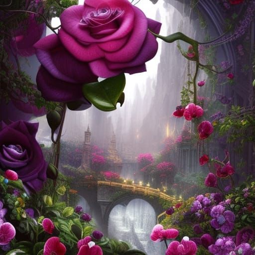 Roses and Orchids: Detailed Digital Matte Painting