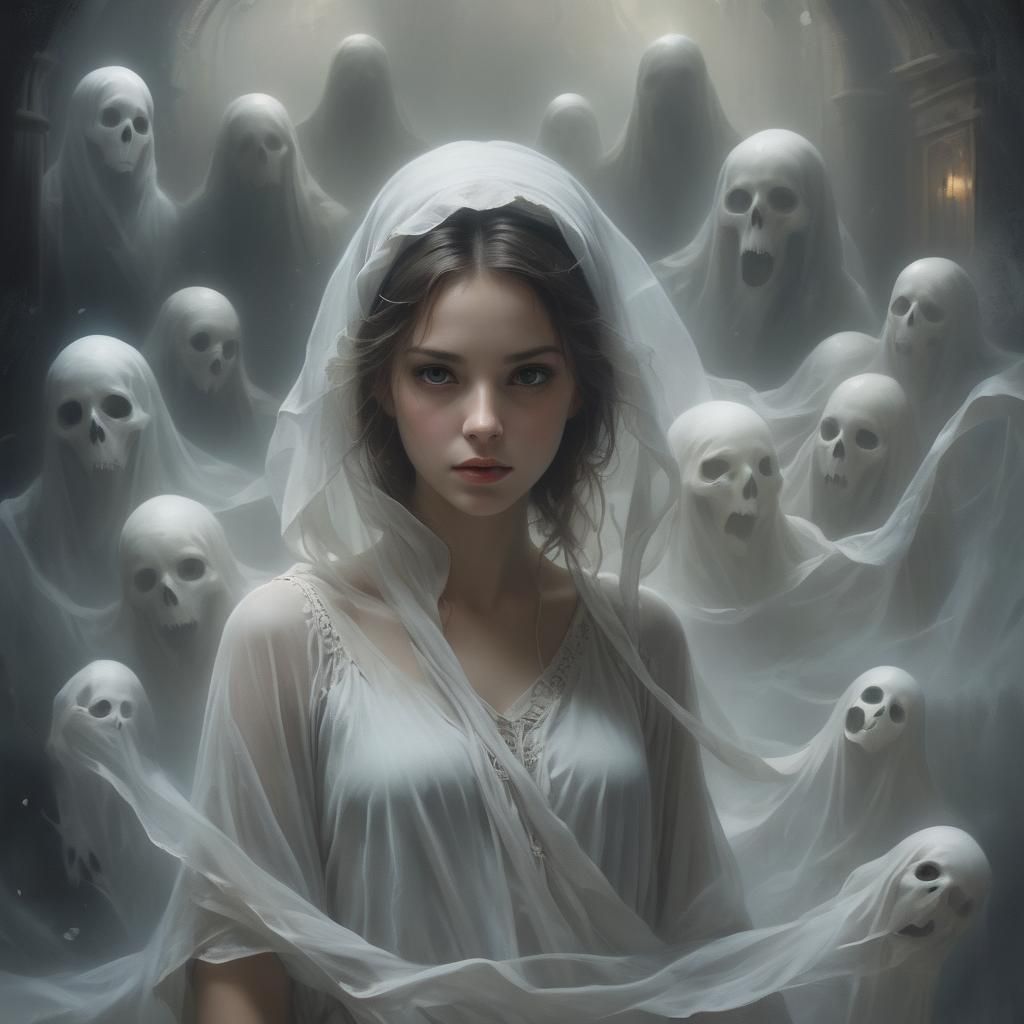 Ethereal Ghostly Figure in Dark Fantasy Landscape